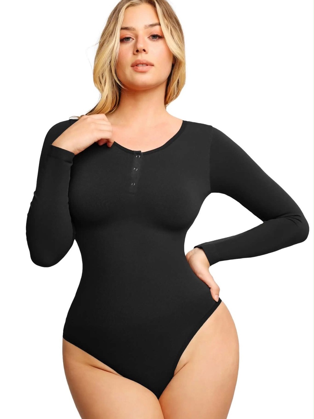 Popilush Seamless Long Sleeve Henley Bodysuit
